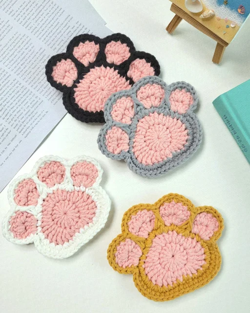 고양이 발바닥 코스터 뜨개 컵받침 손뜨개 티코스터