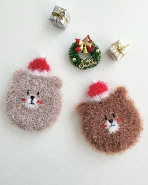 곰돌이 산타 수세미 크리스마스 주방소품 산타곰 선물용 뜨개수세미